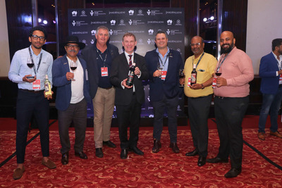 Image of South Australian Trade and Investment Nick Champion with representative from South Australian wineries at ProWine Mumbai